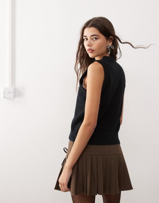 Motel Camira button through knitted singlet in black | ASOS