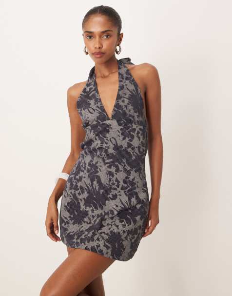 Motel Carla halter neck dress in blue floral - view 1