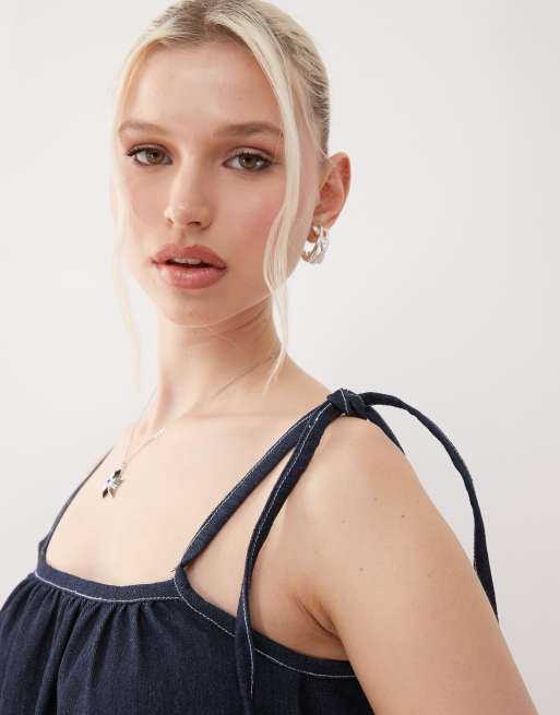 Motel carlisle mini denim smock dress in blue, 3 of 4