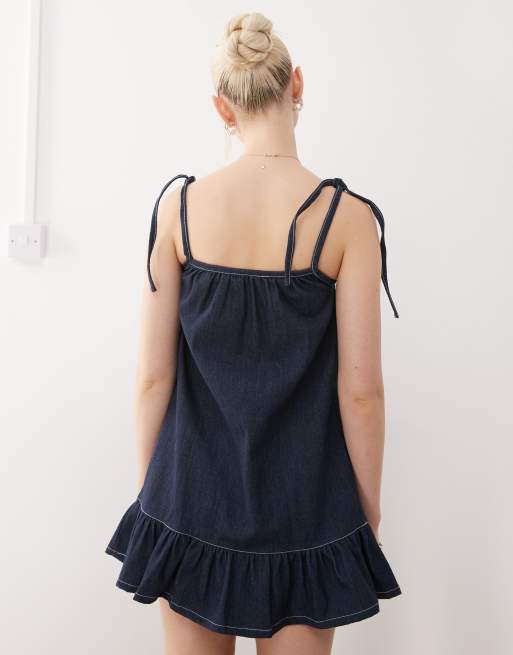 Motel carlisle mini denim smock dress in blue, 4 of 4
