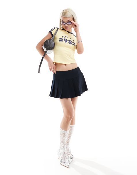 Motel casini pleated mini skirt in navy - view 1