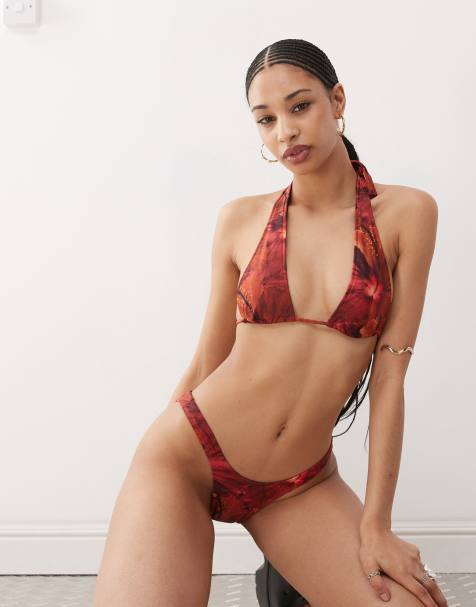 Motel cerry hibiscus print bikini top in red - view 1