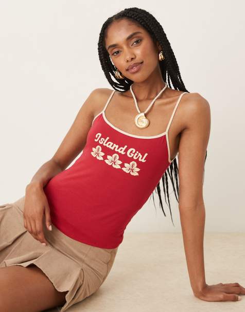 Motel cerry island girl cami top in adrenaline red