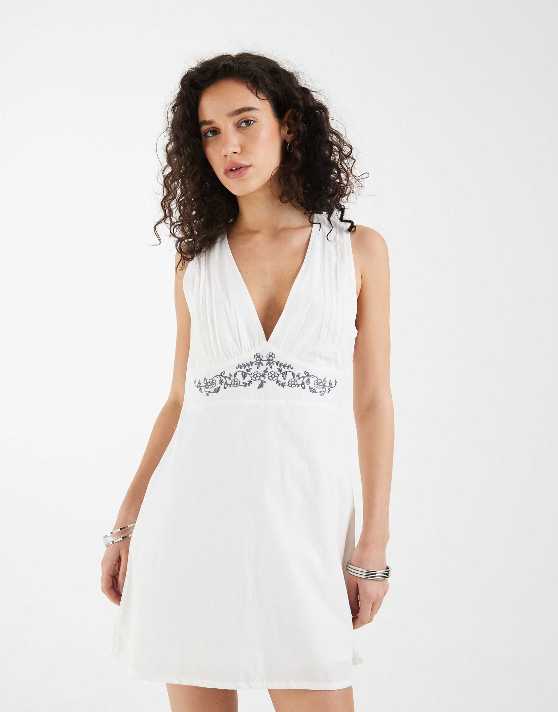 motel chandler blossom embroidered mini dress in white
