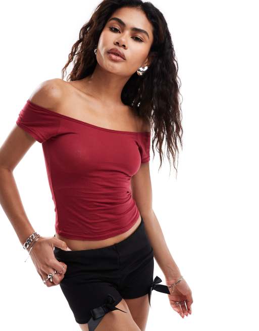 Motel charya off the shoulder top in deep red