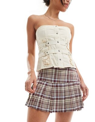 Motel check print mini pleated skirt in multi