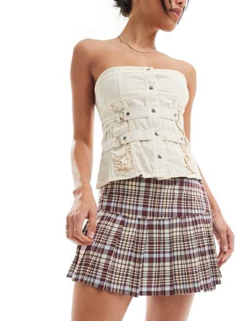 Motel check print mini pleated skirt in multi