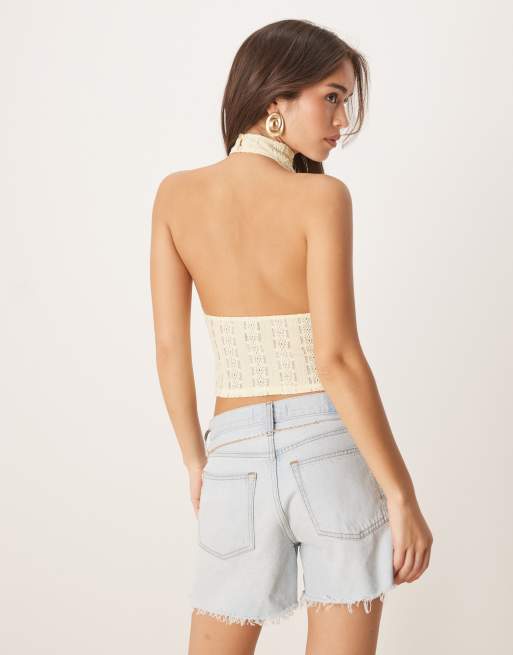 Motel chupa broderie flower top in lemon yellow, 3 of 4