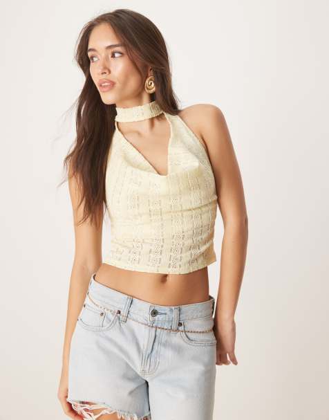 Motel chupa eyelet flower top in lemon yellow - view 1