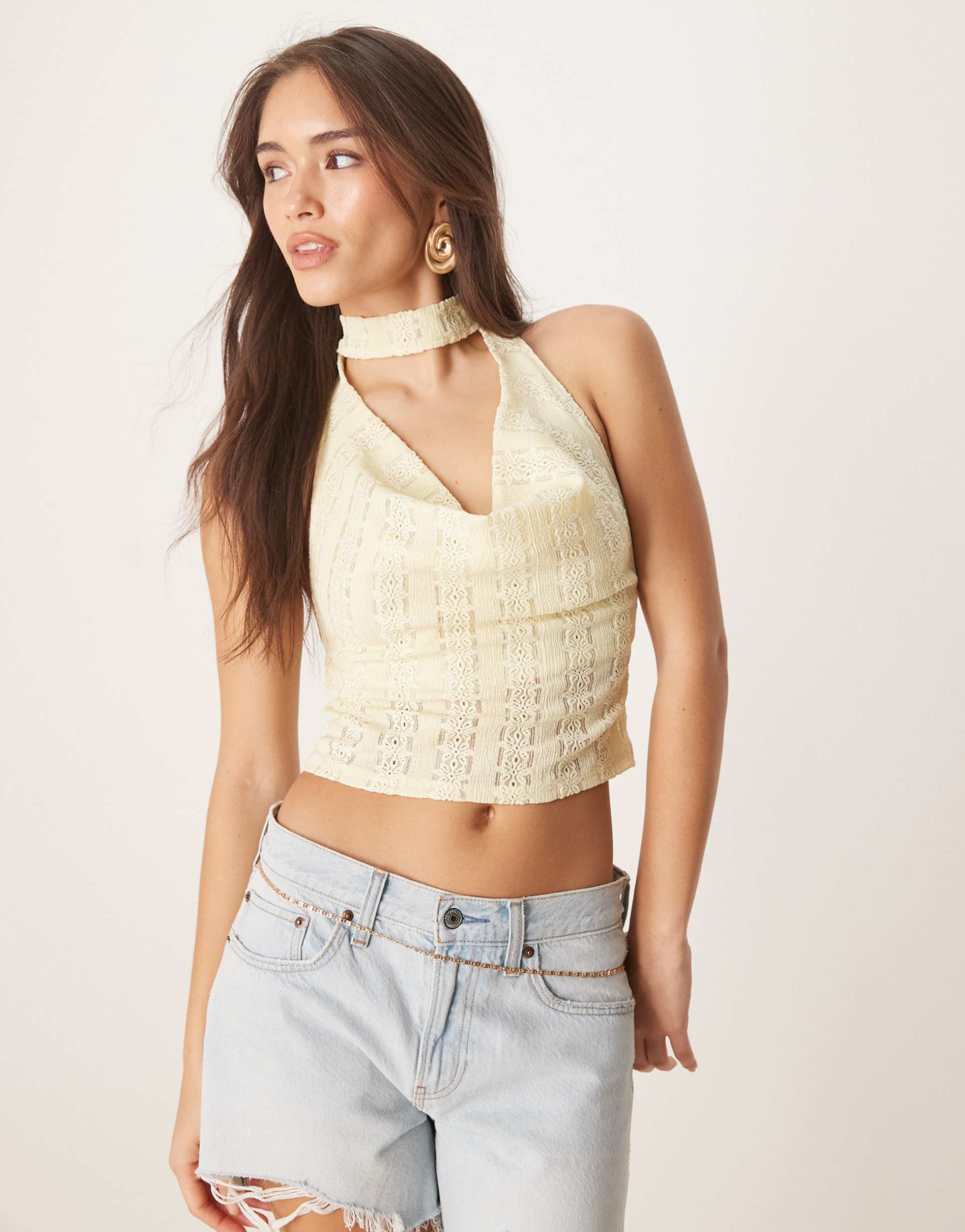 motel chupa eyelet flower top in lemon yellow