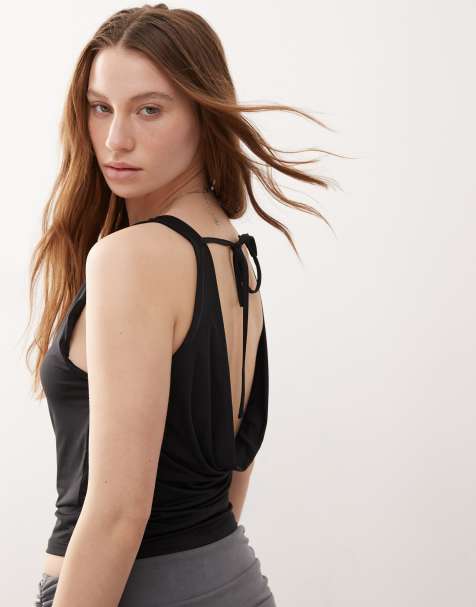 Motel chuya cowl back top in black - view 1