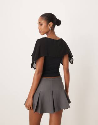 Motel Cirata Boho Chiffon Jersey Mix Top In Black