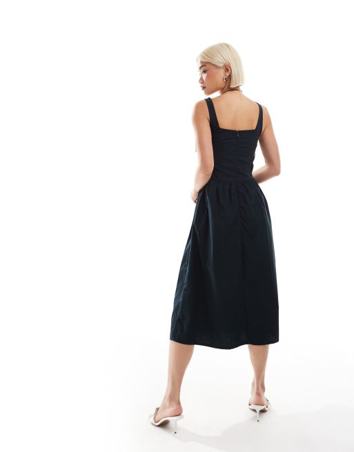 Motel clesiel bow detail midi dress in black | ASOS