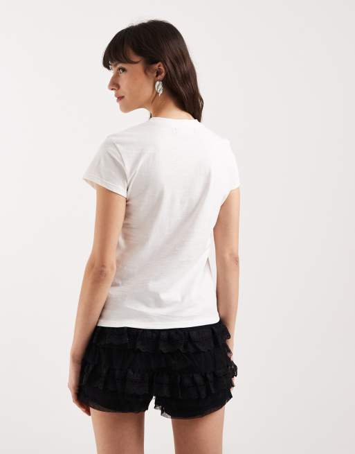 Motel - Clio - Elfenbenshvid poset T-shirt med korte ærmer, 4 af 4