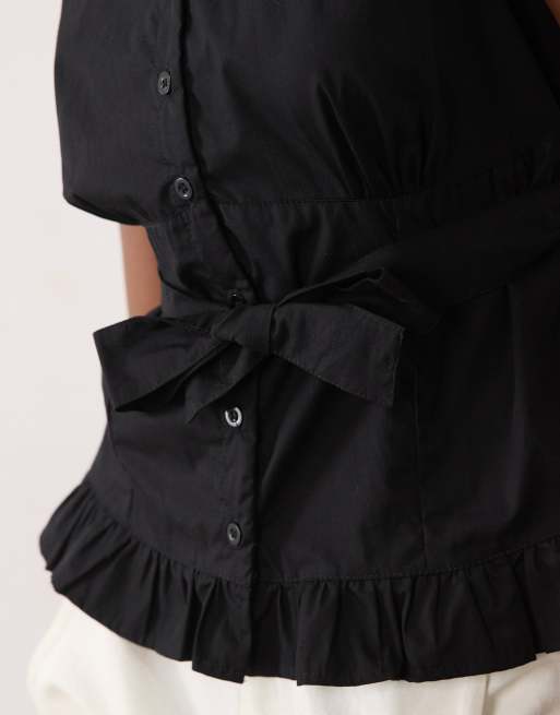 Motel Closie puff sleeve blouse in black , 4 of 4