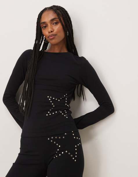 Motel co-ord Malakai star studded top in black