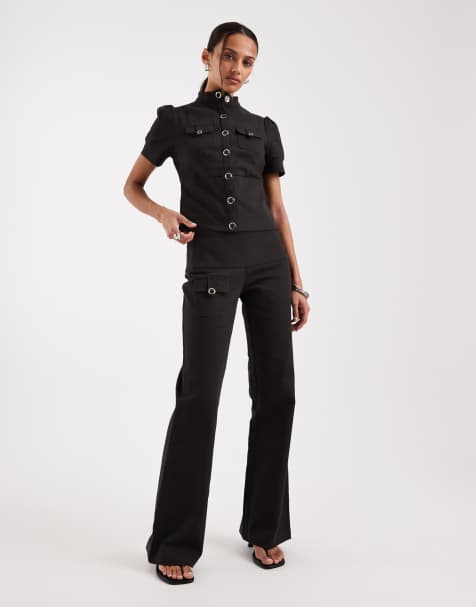 Motel co-ord Renia button detail short sleeve top in warm brown - view 1