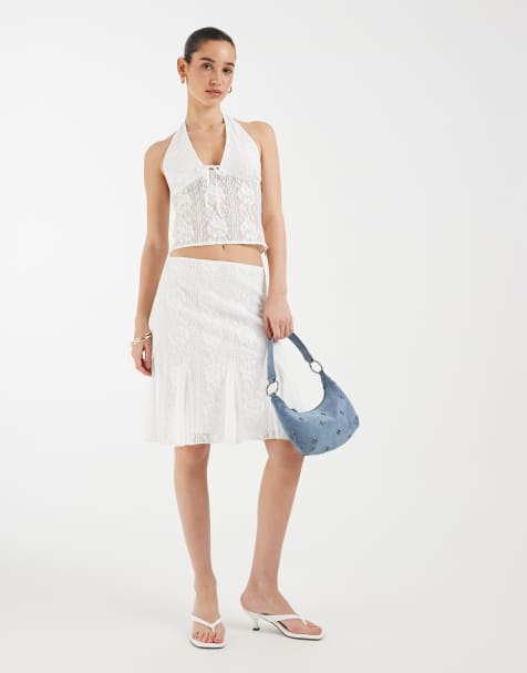 Motel co-ord Sawida midi floral lace skirt in white - view 1