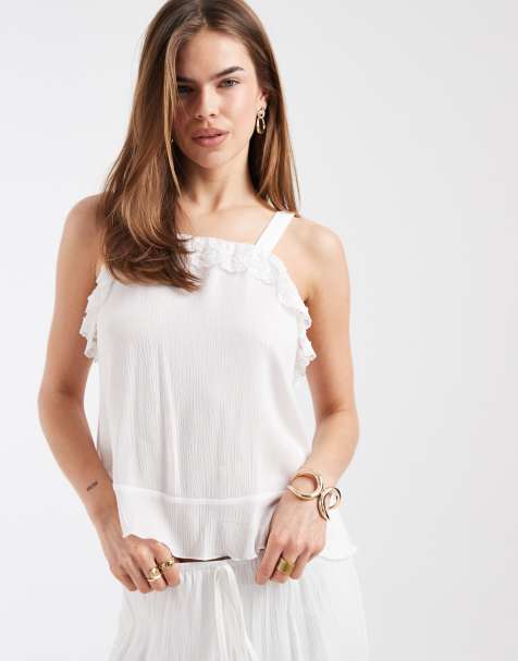 Motel co-ord Shaista lace trim top in white - view 1