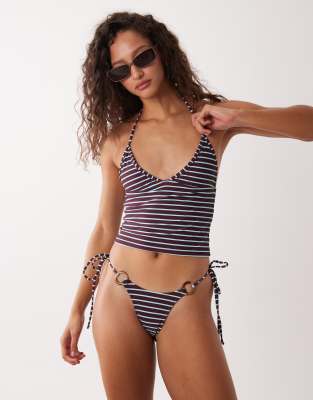 Motel Co-ord Thorin Raidiant Striped Tie Up Tankini In Purple