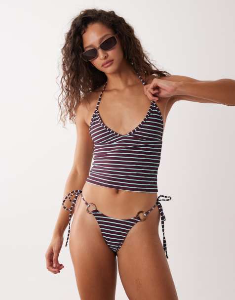 Motel co-ord Thorin raidiant striped tie up tankini in purple - view 1