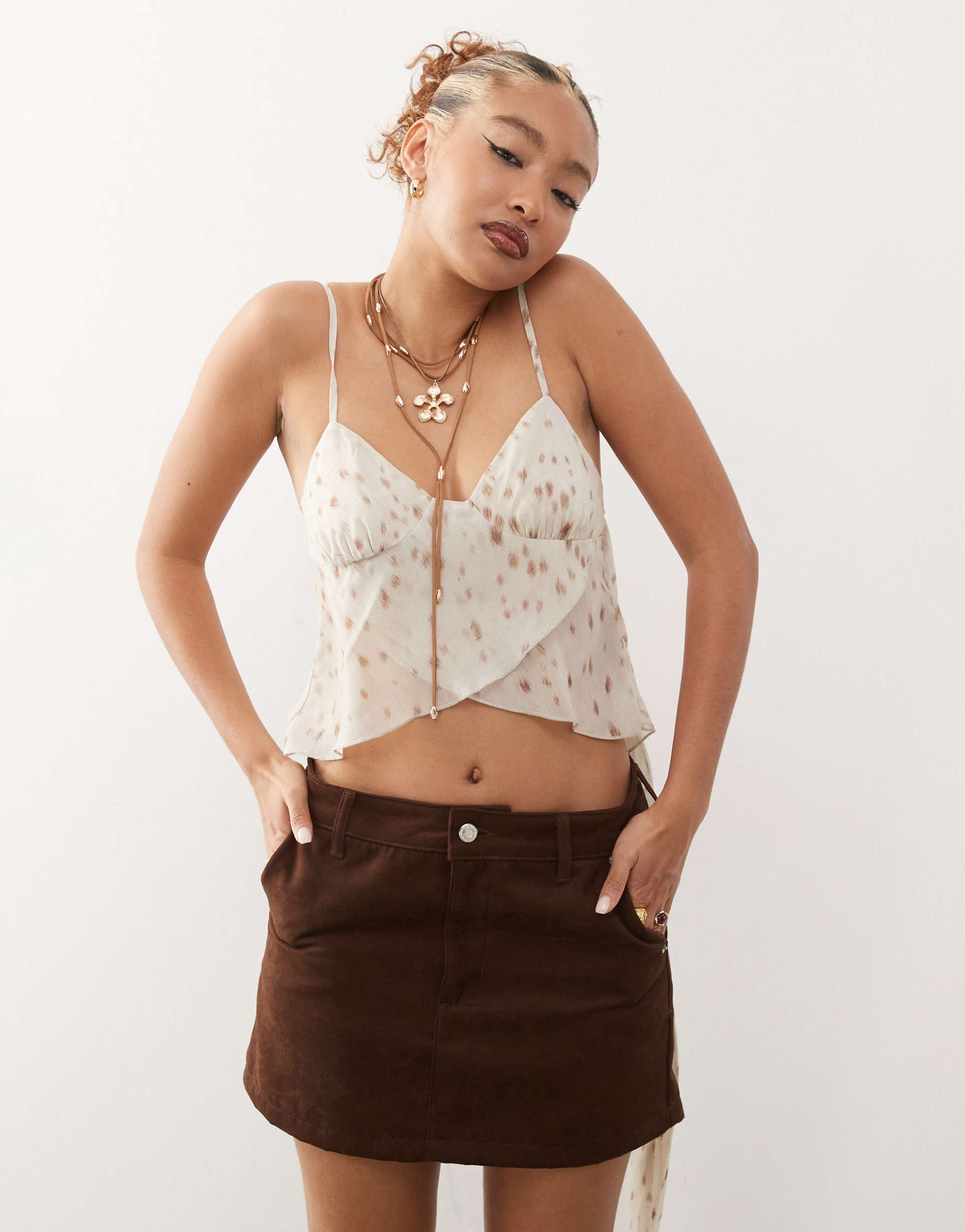 motel cojira deer print scarf cami top in ivory