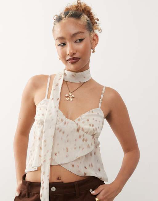Motel cojira deer print scarf cami top in ivory, 3 of 4