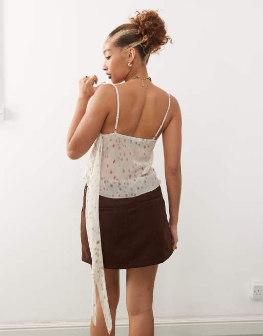 Motel cojira deer print scarf cami top in ivory, 4 of 4