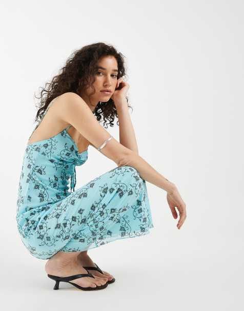 Motel – Colette – Schwingendes Midaxi-Trägerkleid in Efeublau - view 1