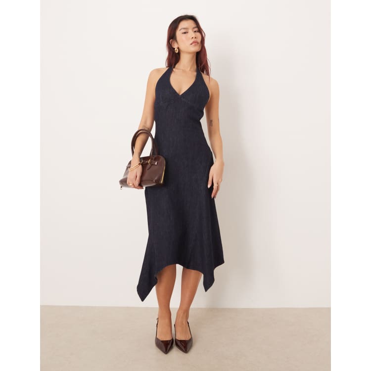 Motel Comari halter midi chambray dress in indigo | ASOS
