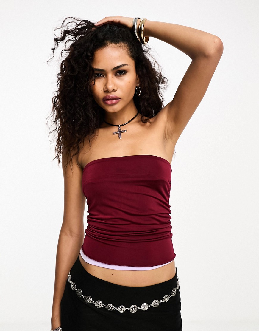 Motel contrast bandaeu top in wine lilac-Red