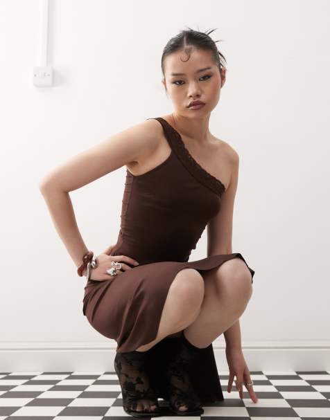 Motel Cordia one shoulder co-ord top in bitter chocolate - view 1