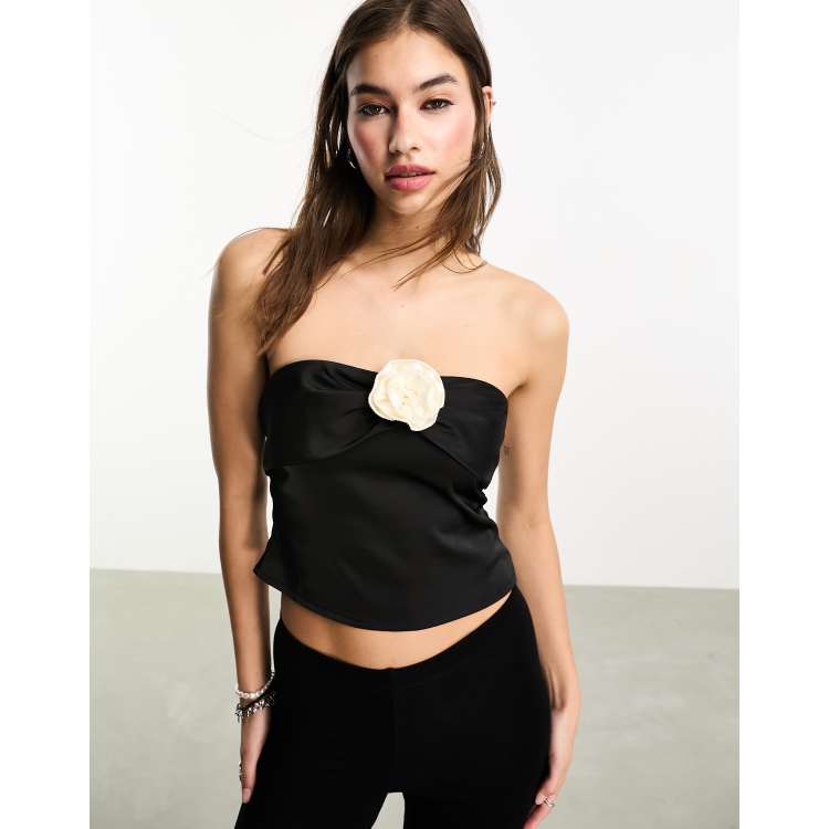 Black satin cheap bandeau top