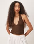 [Motel] Motel Cosimo halterneck top in brown XS BROWN