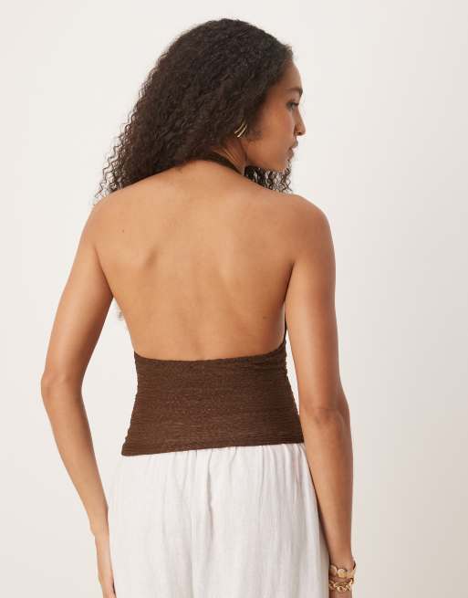 Motel Cosimo halterneck top in brown, 2 of 4