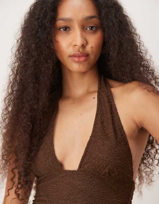 Motel Cosimo halterneck top in brown, 3 of 4
