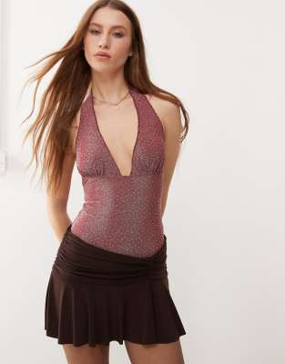 Motel cosimo metallic dotty halter top in pink