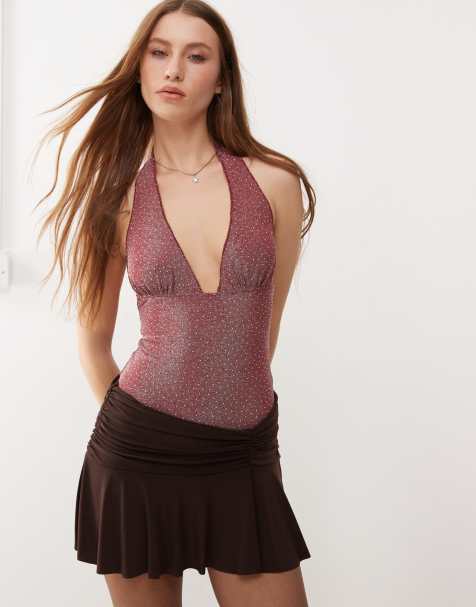 Motel cosimo metallic dotty halter top in pink - view 1