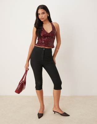 Motel Cosio Sequin Halter Top In Brown