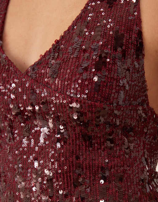 Motel Cosio sequin halter top in red, 3 of 4