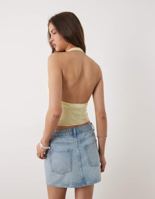 Motel - Cosio - Top dos nu à sequins - Jaune, 2 de 4