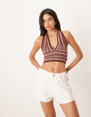 Motel Cosya Shimmer Stripe Knit Halter Top