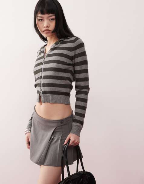 Motel cozyra striped fitted hoodie in gray and black - view 1