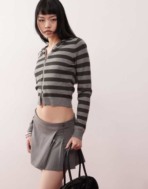 Motel cozyra striped fitted hoodie in grey and black