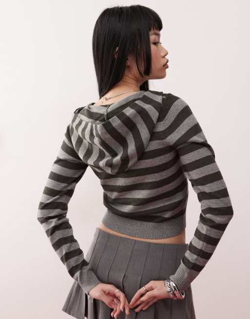 Motel cozyra striped fitted hoodie in grey and black ASOS