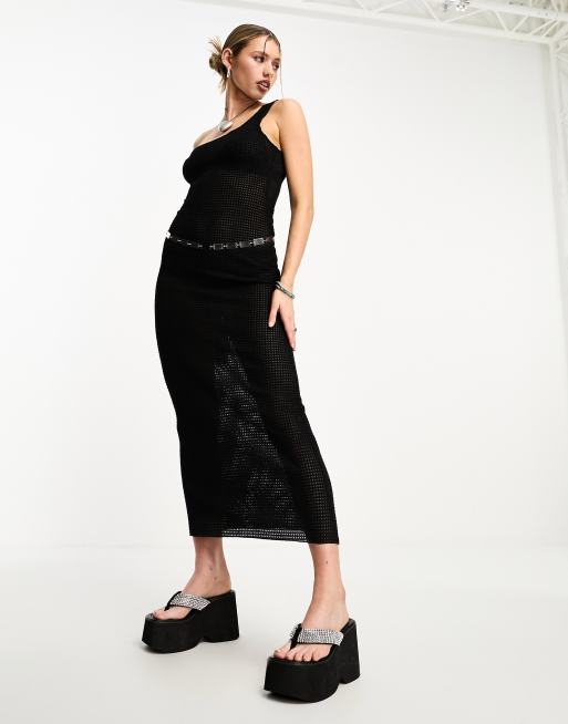 Motel crochet bandeau midaxi dress in black