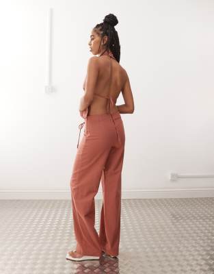 MOTEL CURSA SARONG OVERLAY BEAD DETAIL LINEN LOOK PANTS 