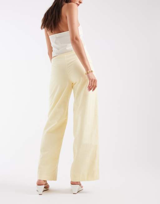 Motel - Cursia - Pantalones amarillo limón de pernera ancha con lazada lateral, 3 de 5