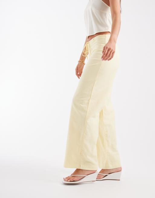 Motel - Cursia - Pantalones amarillo limón de pernera ancha con lazada lateral, 5 de 5