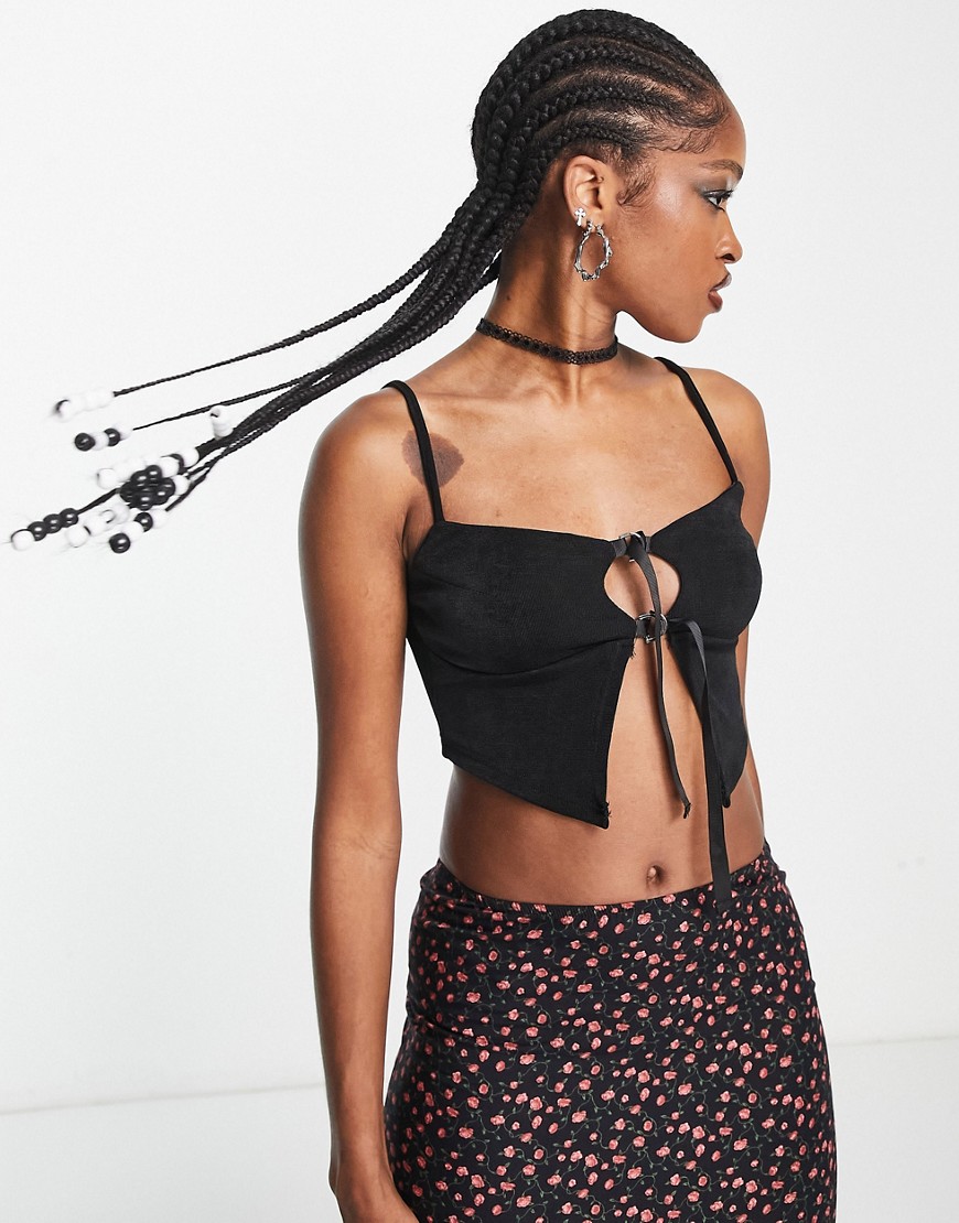Motel cut out strap detail cami crop top in black